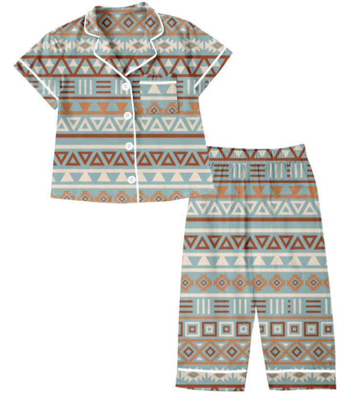 Baby Kids Toddler Sibling Western Aztec Shirt Romper Set Moq 5