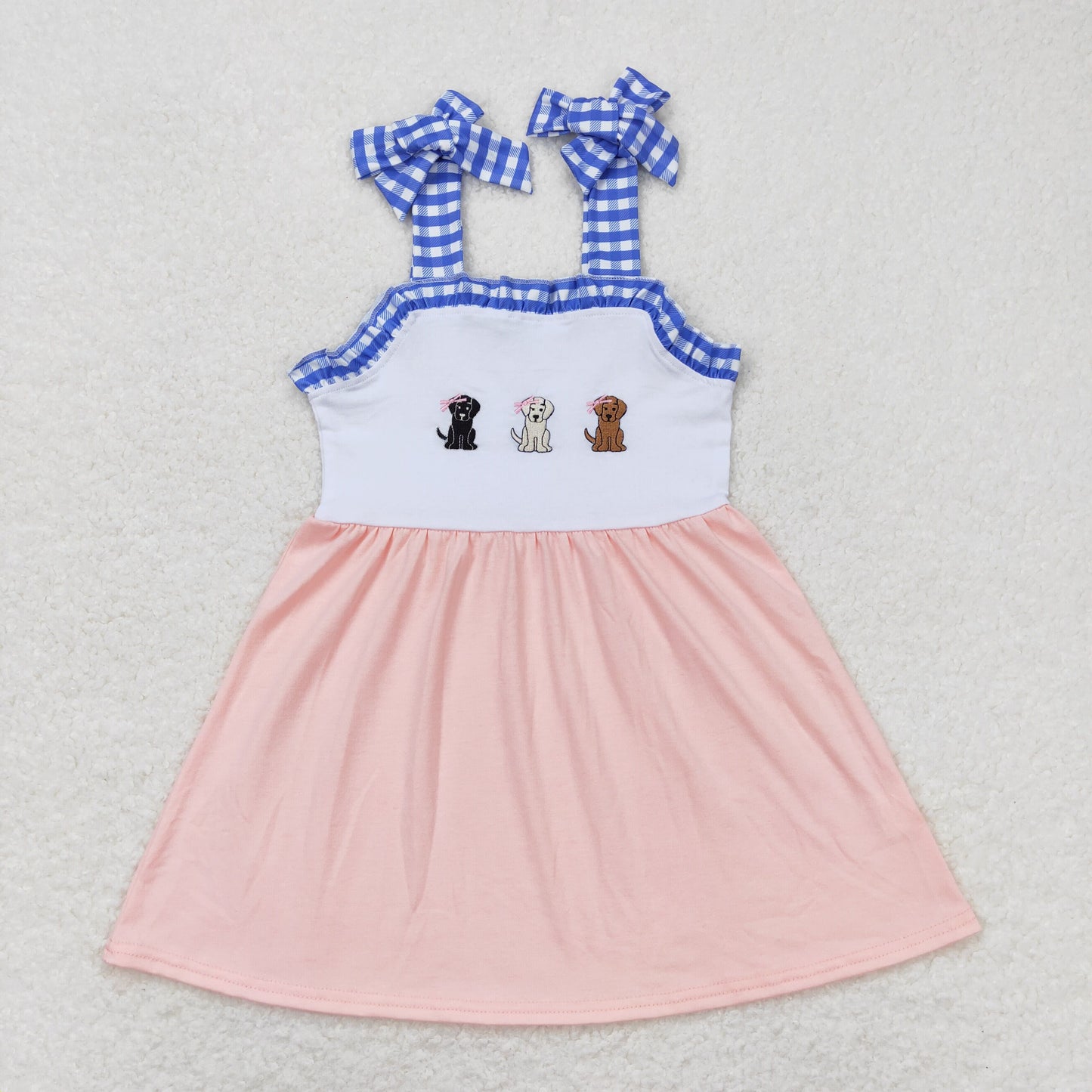 Baby Girl Sleeveless Embroidery Dogs Pink Cotton Dress