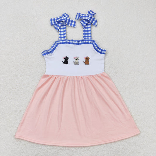 Baby Girl Sleeveless Embroidery Dogs Pink Cotton Dress