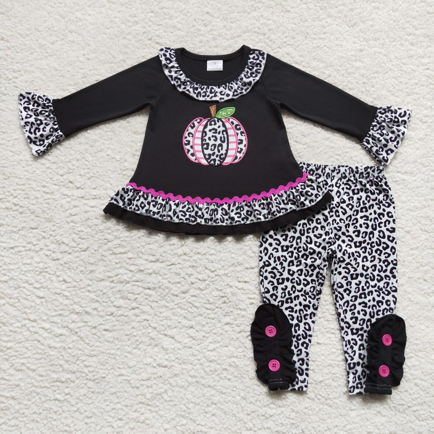 GLP0717 Baby Girl Long Sleeves Embroidery Pumpkin Tunic Leopard Pants Outfit