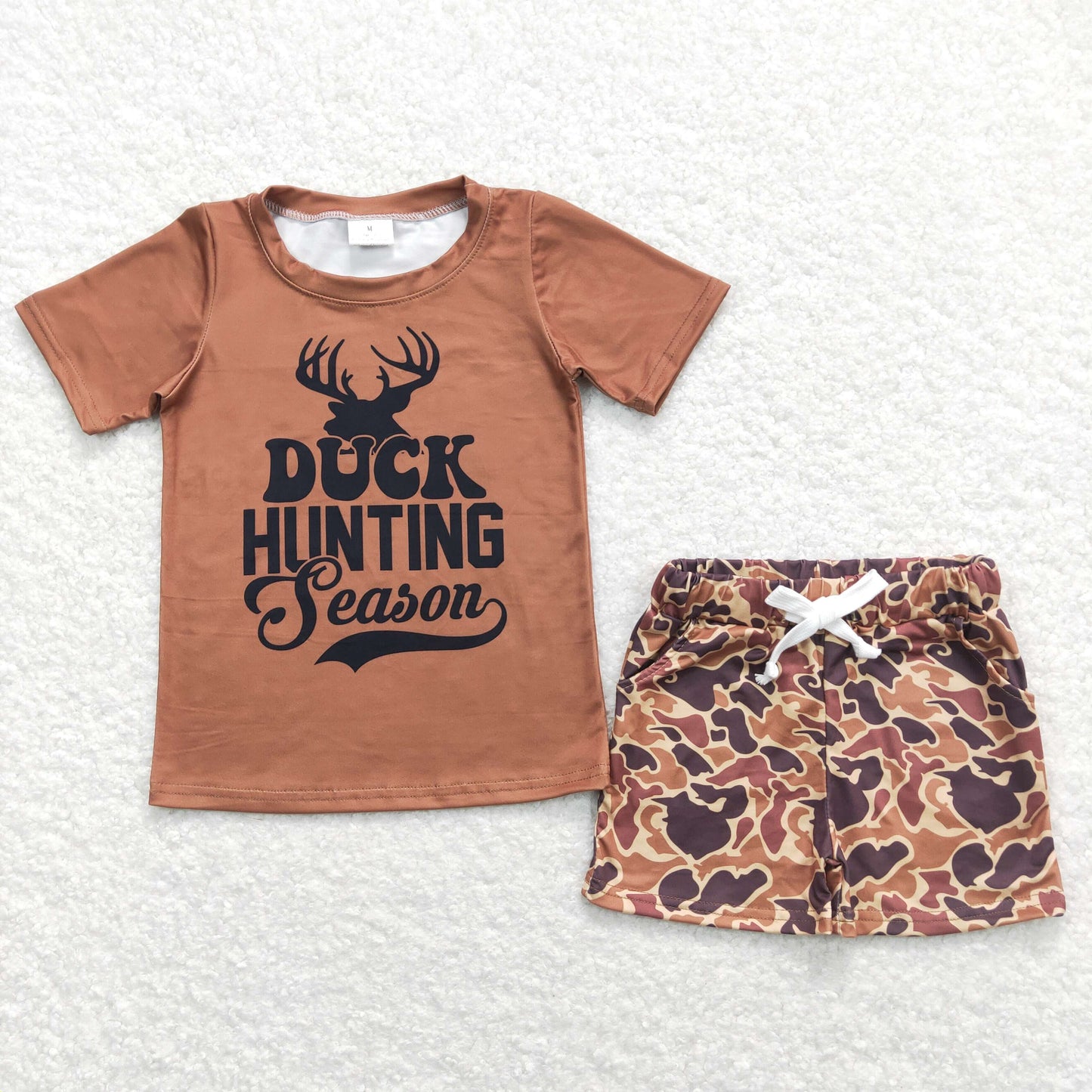 Baby Boy Short Sleeves Duck Hunting Shirt Camo Pocket Shorts Set