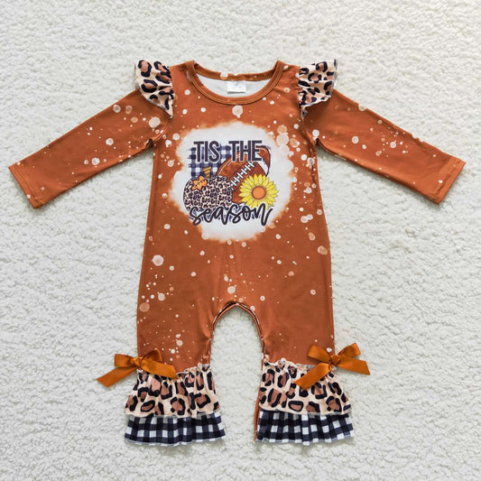 LR0611 Baby Girl Pumpkin Football Sunflower Fall One Piece Romper