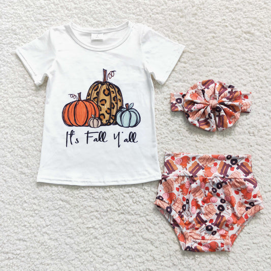 GBO0182 Baby Girl Pumpkin Bummie Shorts Fall Outfit