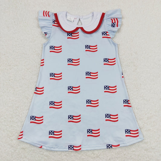 Baby Girl Short Sleeves Flags July 4th Summer Dress