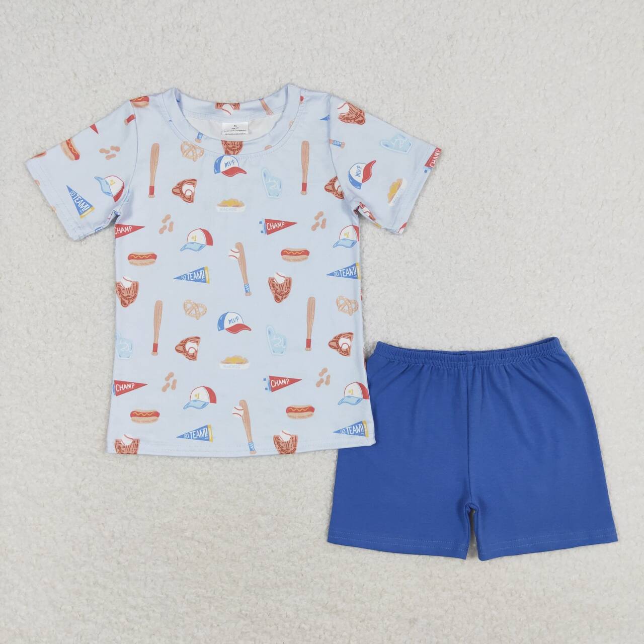 Baby Boy Summer Short Sleeves Baseball Shirt Blue Shorts Set