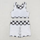 Baby Girl Racer Crop Tops Shorts Black White Checkered Set