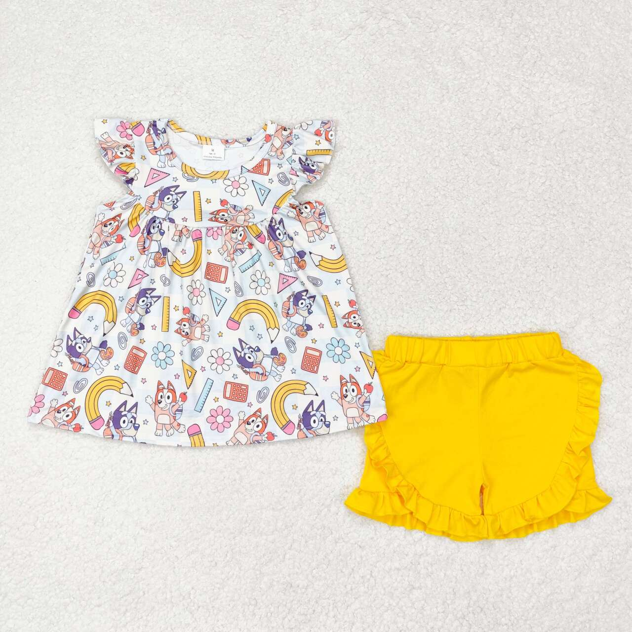 Baby Girl Dogs Back To School Tunic Yellow Shorts Set