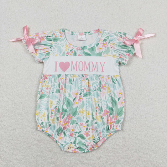 Baby Girl Short Sleeves I Love Mommy Floral Summer One Piece Romper