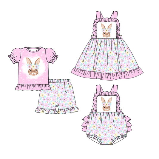 Baby Girl Easter Rabbit Flower Sibling Romper Clothes Set ( Moq 5 Each Design )11.21