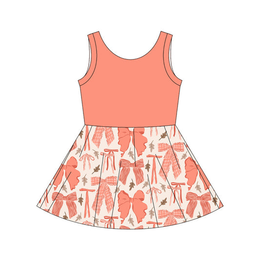 ( Moq 5 ) Baby Girl Orange Sleeveless Bows Knee Length Dress
