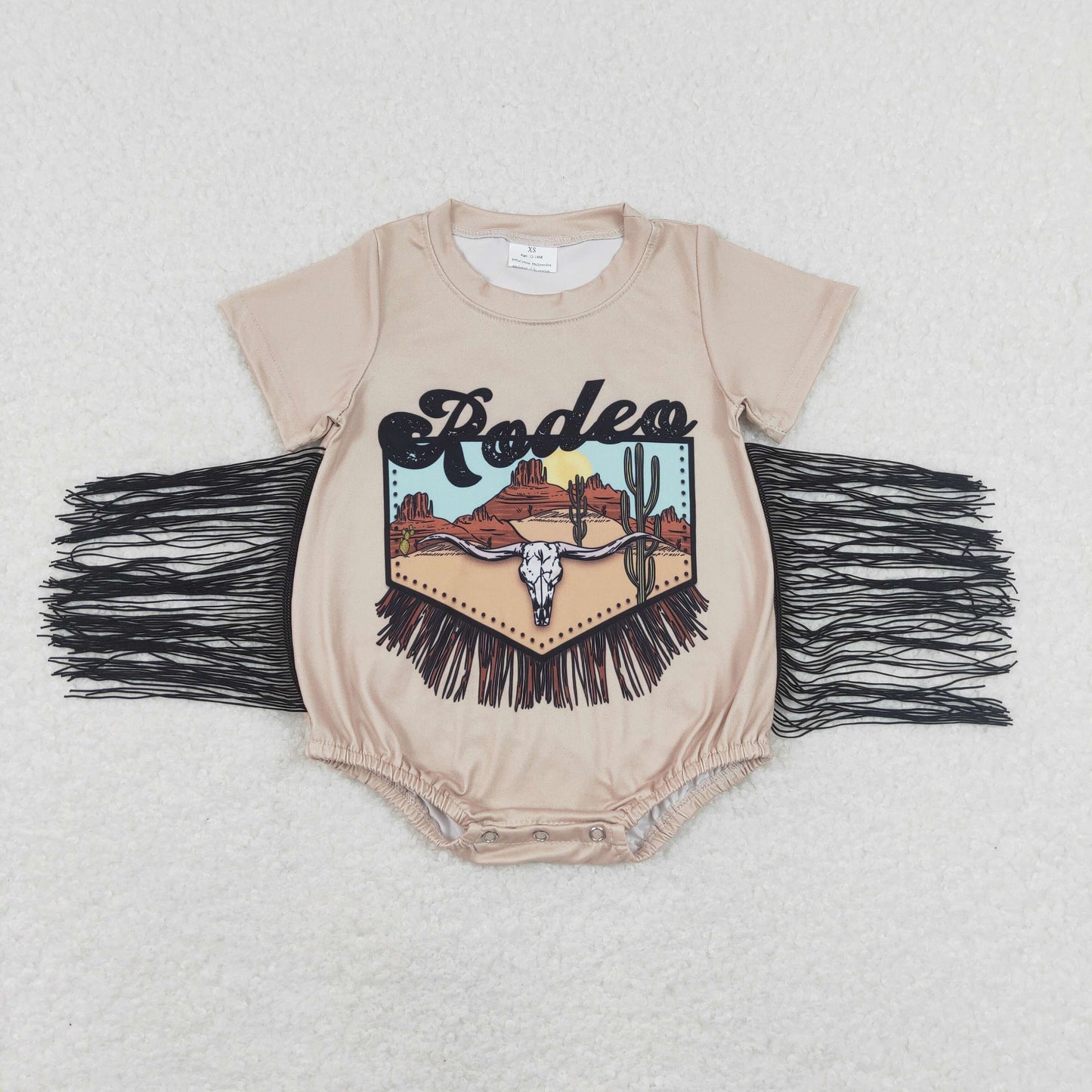 SR0464 Baby Girl Short Sleeves Tassel Western Rodeo Romper