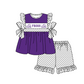 ( Moq 5 Each Style ) Baby Boys Girls Kids Short Sleeves Team Sibling Purple Romper Dress Set