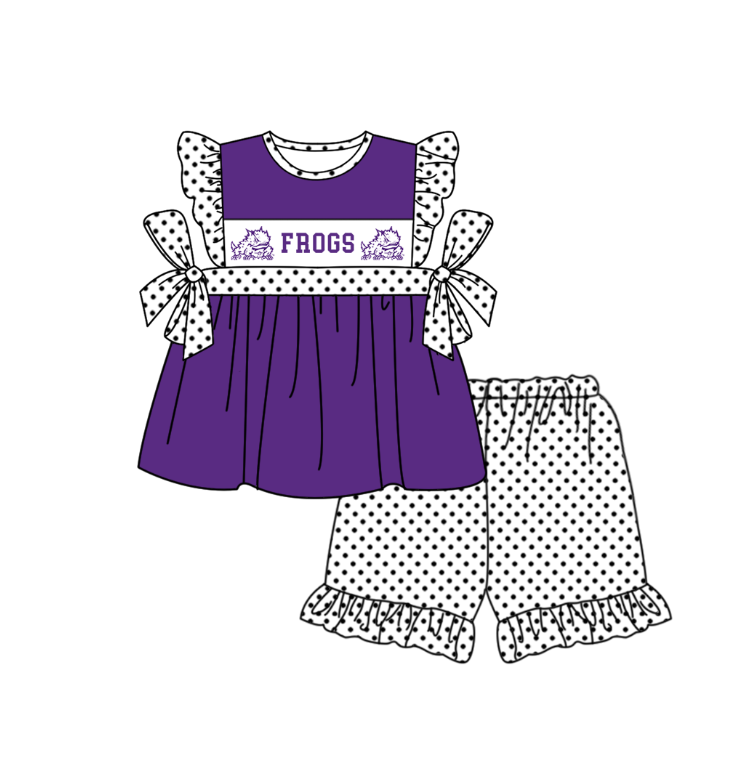 ( Moq 5 Each Style ) Baby Boys Girls Kids Short Sleeves Team Sibling Purple Romper Dress Set