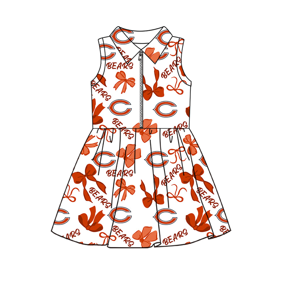 ( Moq 5 ) Custom Baby Girls Kids Sleeveless Bows Shorts Team Zipper Dress Cheer Clothes