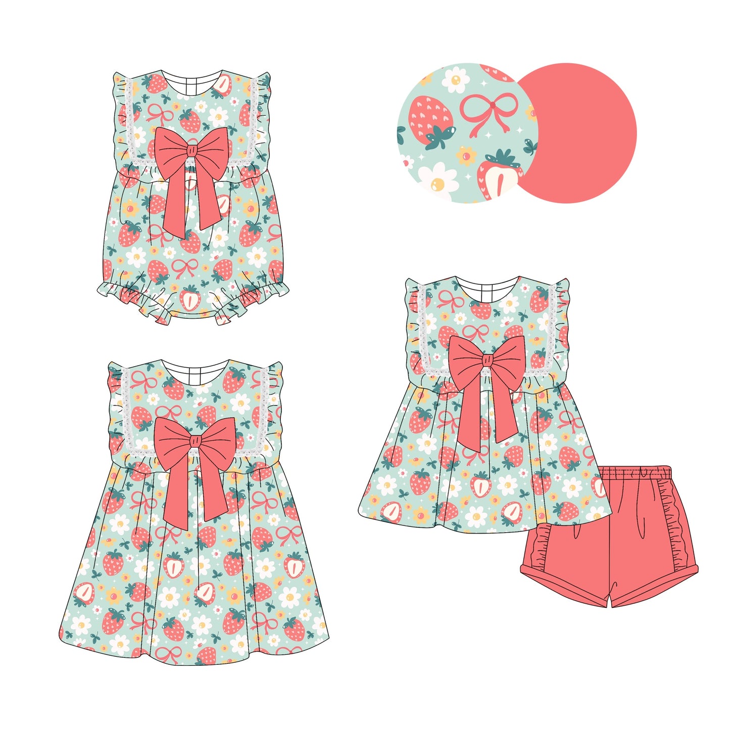 ( Moq 5 Each Style ) Baby Girl Strawberry Flower Bows Sibling Romper Dress Set 3.29