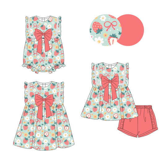 ( Moq 5 Each Style ) Baby Girl Strawberry Flower Bows Sibling Romper Dress Set 3.29