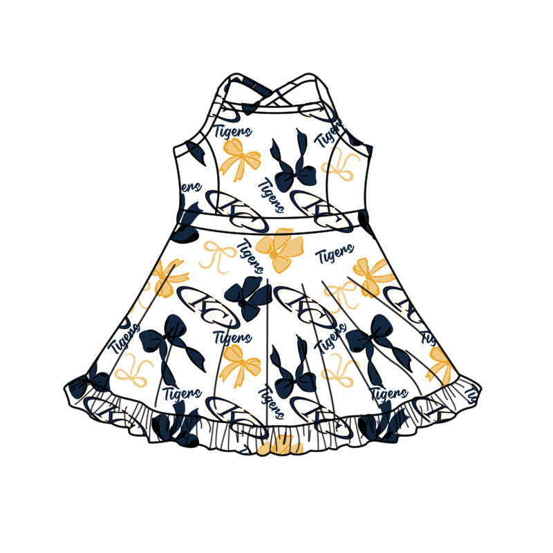 ( Moq 5 each style ) Baby Boy Girl Team Cheer Sibling Shirt Black Bows Dress Set 8.14