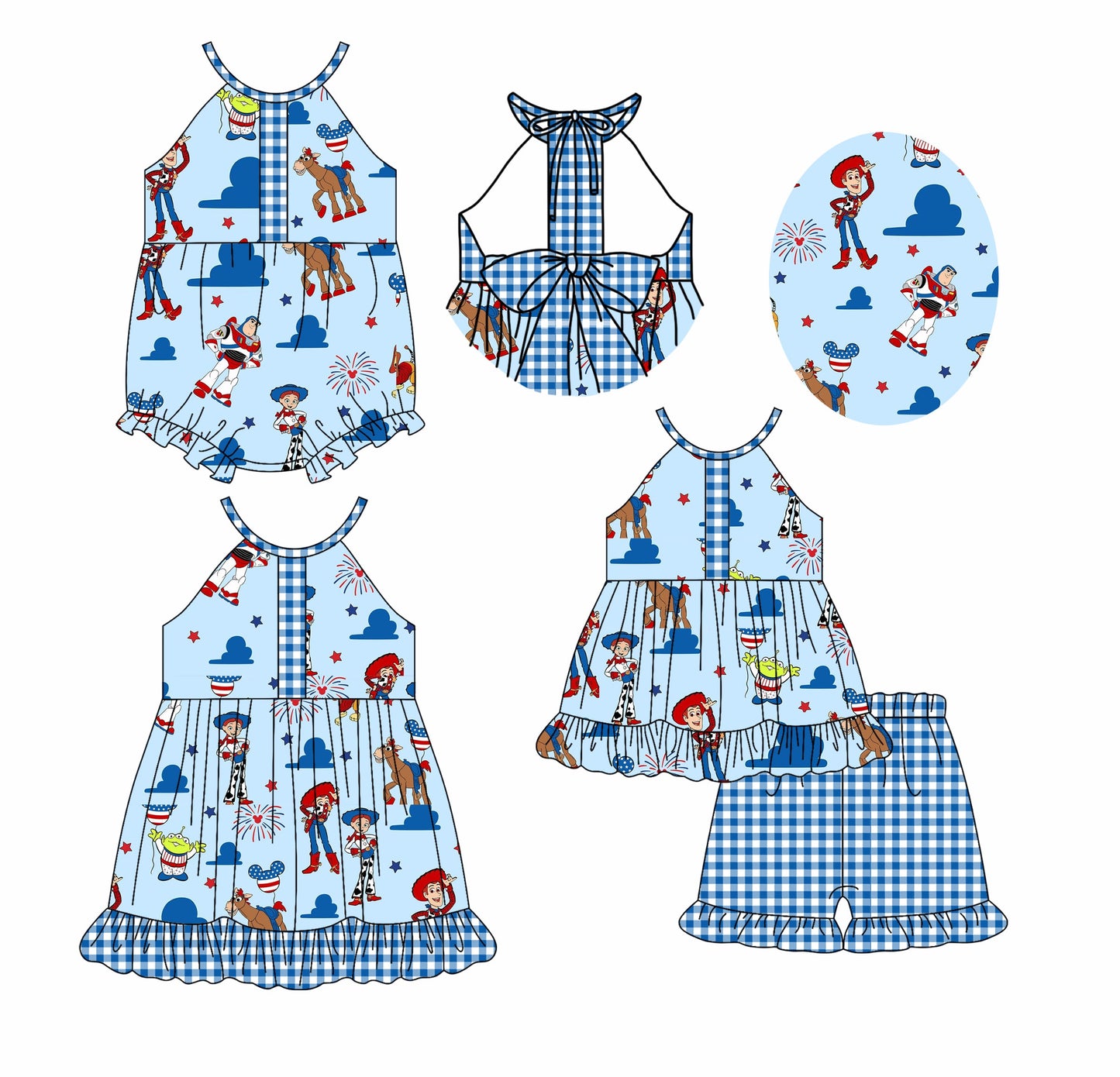 Baby Girl Toys Blue Checked Sibling Romper Dress Set ( Moq 5 Each Style ) 2.20