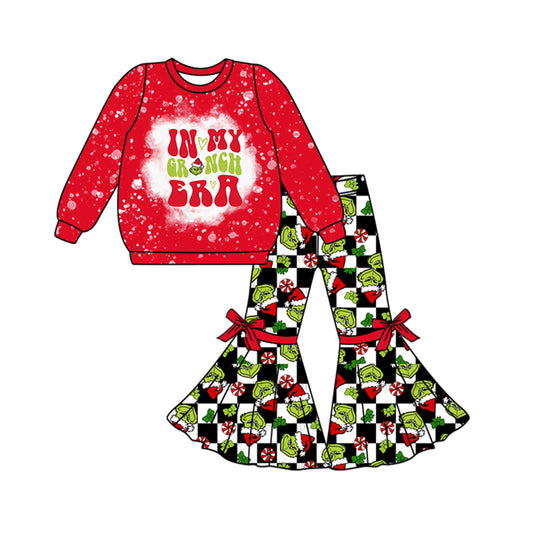 Baby Girl Red Long Sleeves Shirt Christmas Face Checkered Pants Set