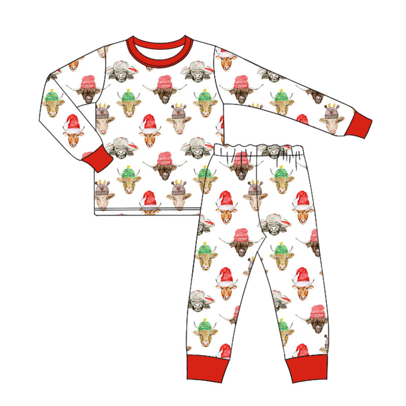 Baby Boy Long Sleeves Christmas Cow Shirt Pants Pajamas Set