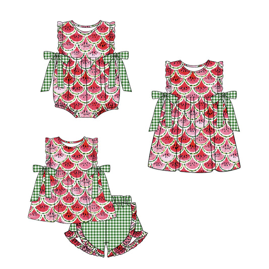 Baby Girl Watermelon Bows Sibling Matching Romper Dress Clothes Set ( Moq 5 Each Design )