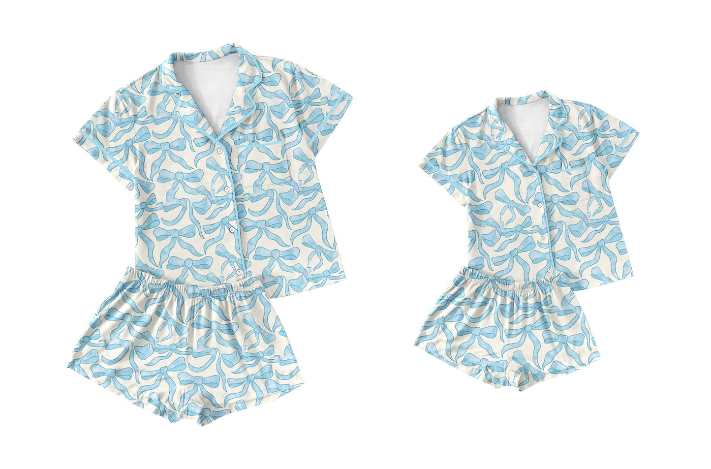 Baby Girl Adult Women Blue Bows Sibling Pajamas Set ( Moq 5 Each Style ) 1.11