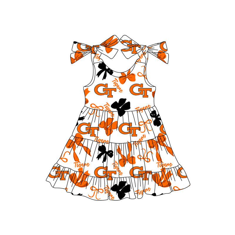 ( Moq 5 each style ) Baby Boy Girl Team Cheer Sibling Shirt Orange Bows Dress Set 8.2