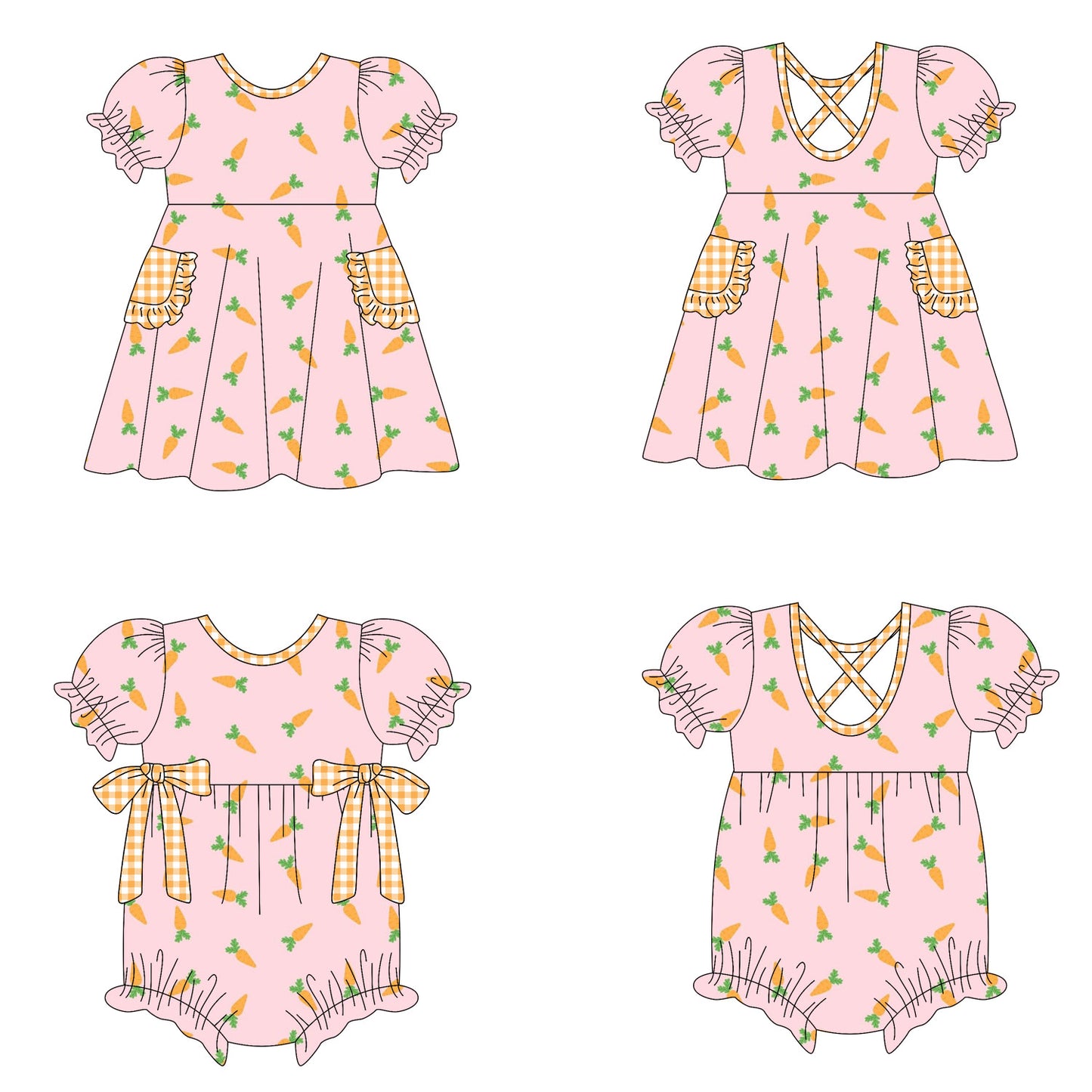 ( Moq 5 Each Style ) Girls Kids Short Sleeves Carrots Easter Sibling Summer Romper Dress