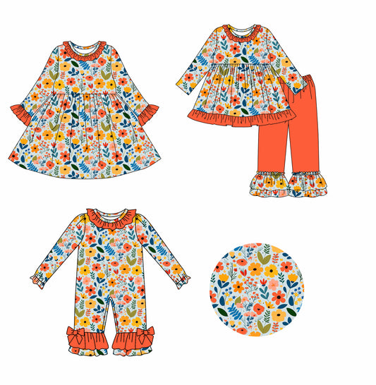 ( Moq 5 Each Style ) Sibling Baby Girls Kids Flower Long Sleeves Ruffle Romper Dress Set Fall Clothes