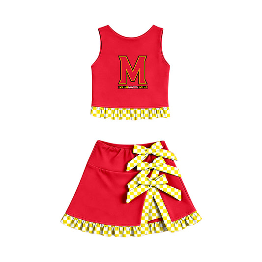 ( Moq 5 ) Baby Girls Kids Sleeveless Vest Bows Skirt Shorts Team Set Cheer Clothes