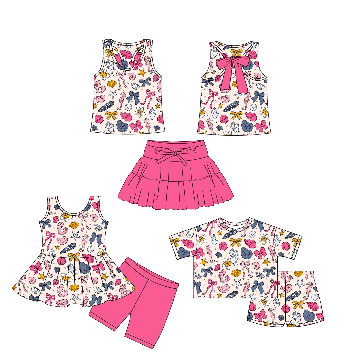 ( Moq 5 Each Style ) Sibling Baby Girls Kids Bows Flower Tops Shorts Summer Sets Clothes