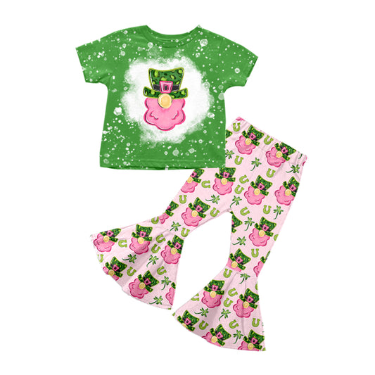 Baby Girl Toddler Green Short Sleeves St. Patrick Hat Shirt Bell Pants Set Moq 5