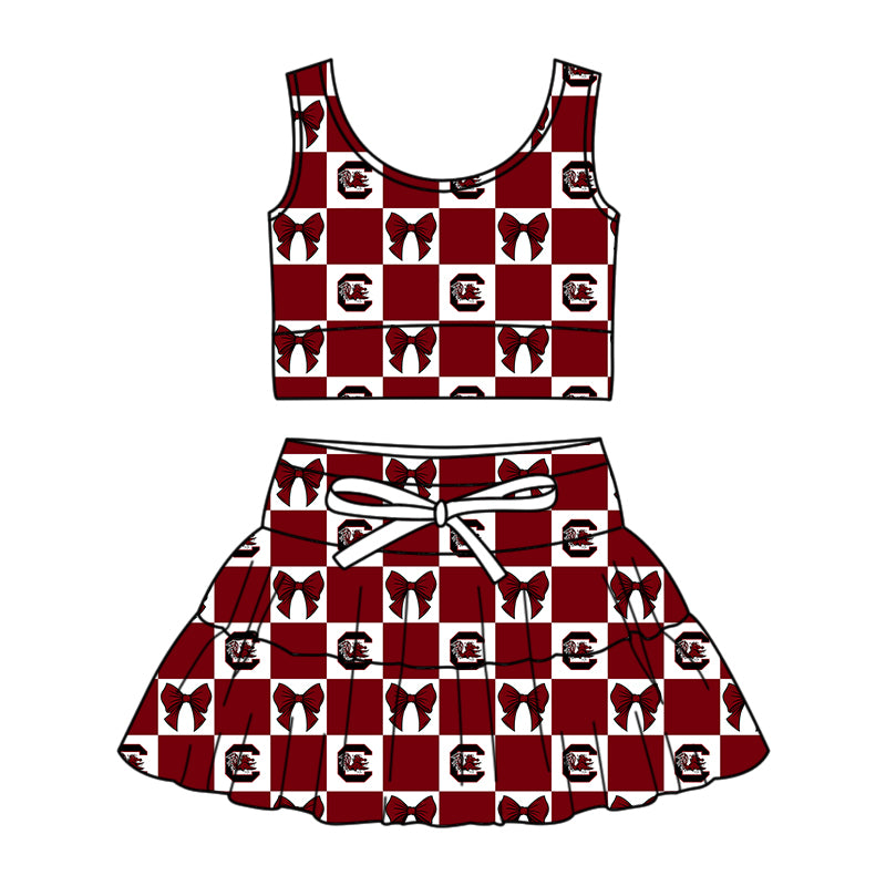 ( Moq 5 Each Style ) Baby Girls Kids Toddler Chicken Bows Plaid Tops Shorts Skirt Team Set
