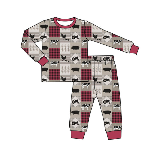 Baby Boy Toddler Long Sleeves Farm Animals Tractors Shirt Pants Pajamas Set