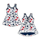 ( Moq 5 each style ) Baby Girl Toddler Team Red Blue Bows Sibling Skort Dress Set 6.4