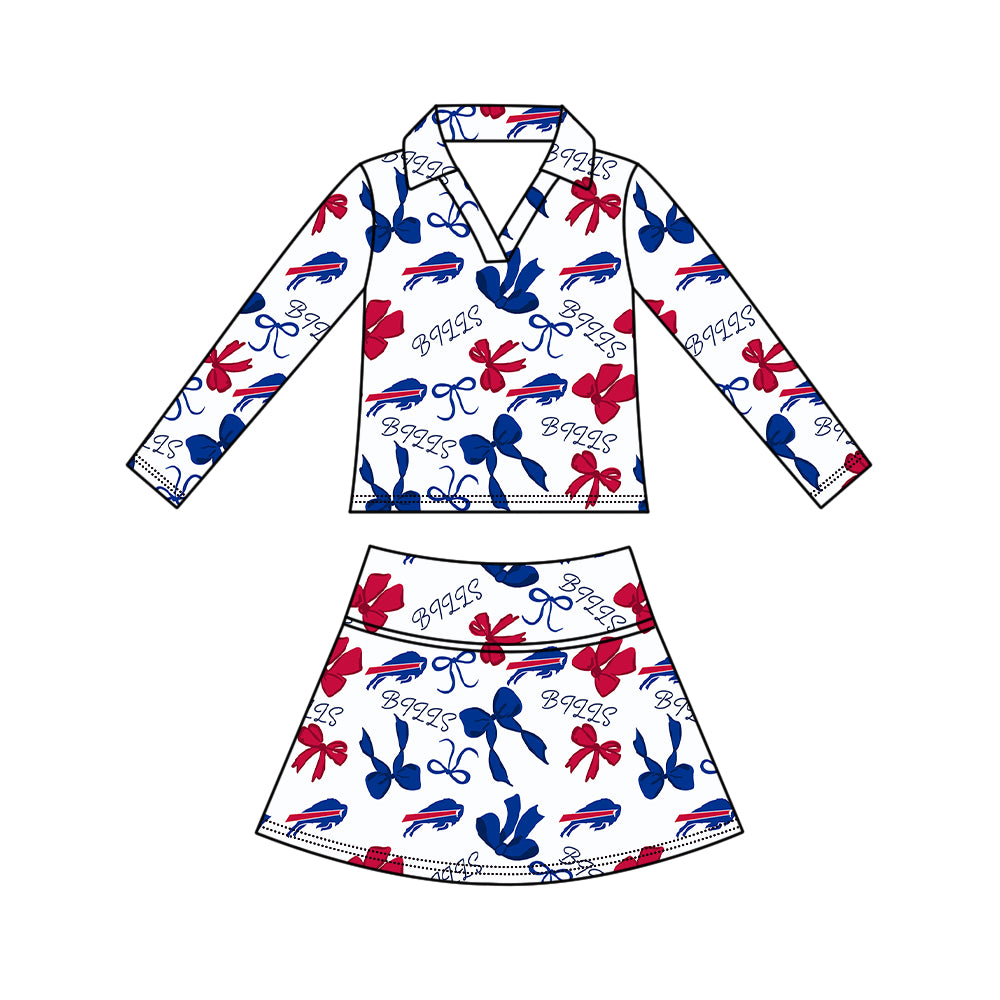 ( Moq 5 ) Baby Girls Kids Long Sleeves Bows Shirt Skirt Shorts Team Sets Clothes