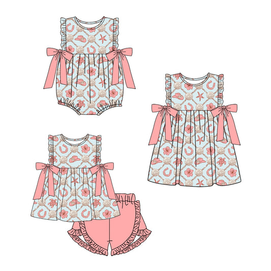 Baby Girl Western Hats Sibling Romper Dress Set ( Moq 5 Each Style ) 1.23