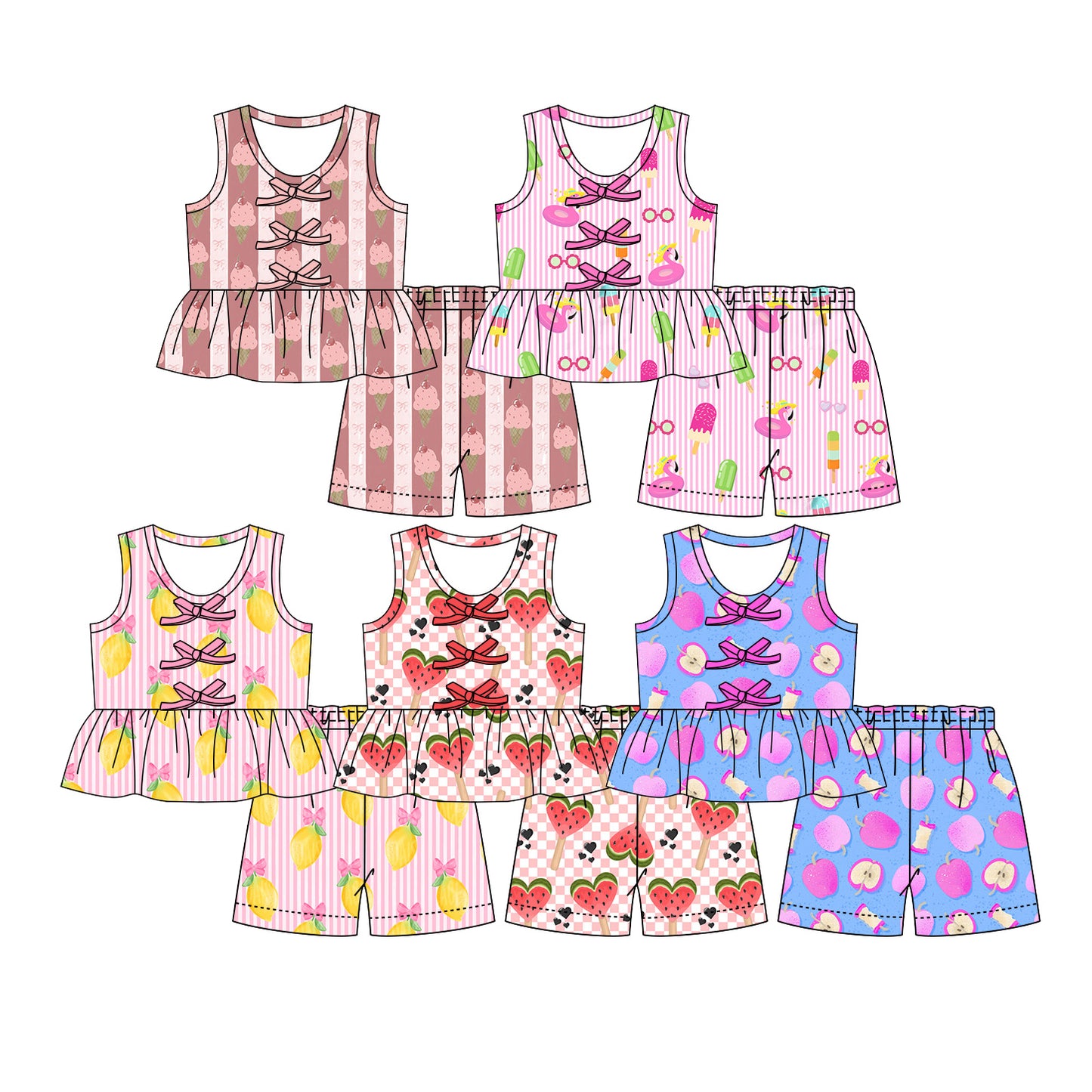 ( Moq 5 Each Style ) Sibling Baby Girls Kids Sleeveless Bows Tops Shorts Sets Summer Clothes