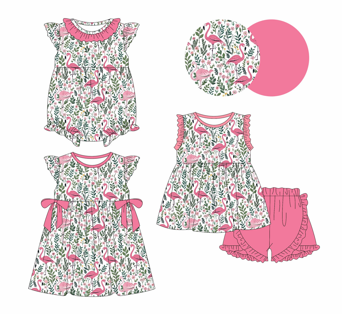 Baby Girl Flamingos Floral Sibling Romper Dress Set ( Moq 5 Each Style ) 1.13