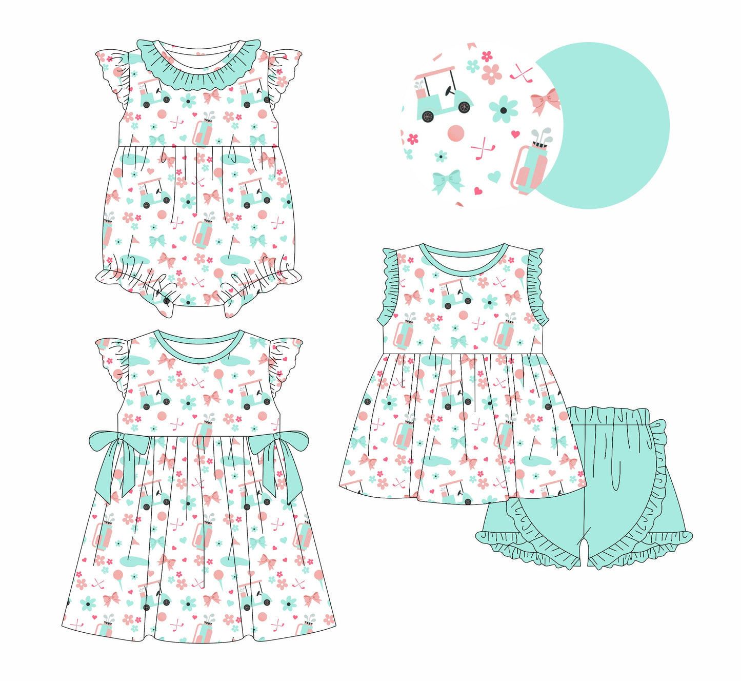 Baby Girl Flower Golf Green Sibling Romper Dress Set ( Moq 5 Each Style ) 1.10