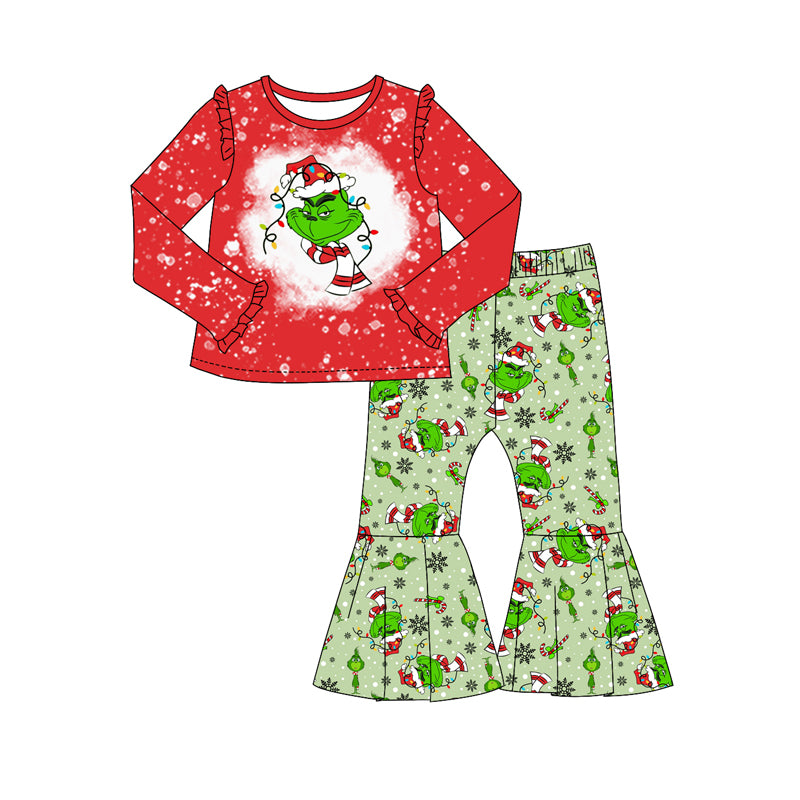 Baby Girl Toddler Long Sleeves Christmas Frog Red Shirt Light Pants Set