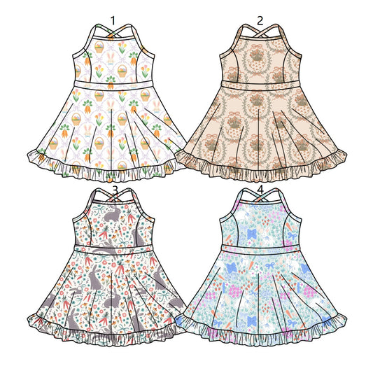 ( Moq 5 Each Style ) Sibling Baby Girls Kids Sleeveless Rabbits Carrots Knee Length Dresses