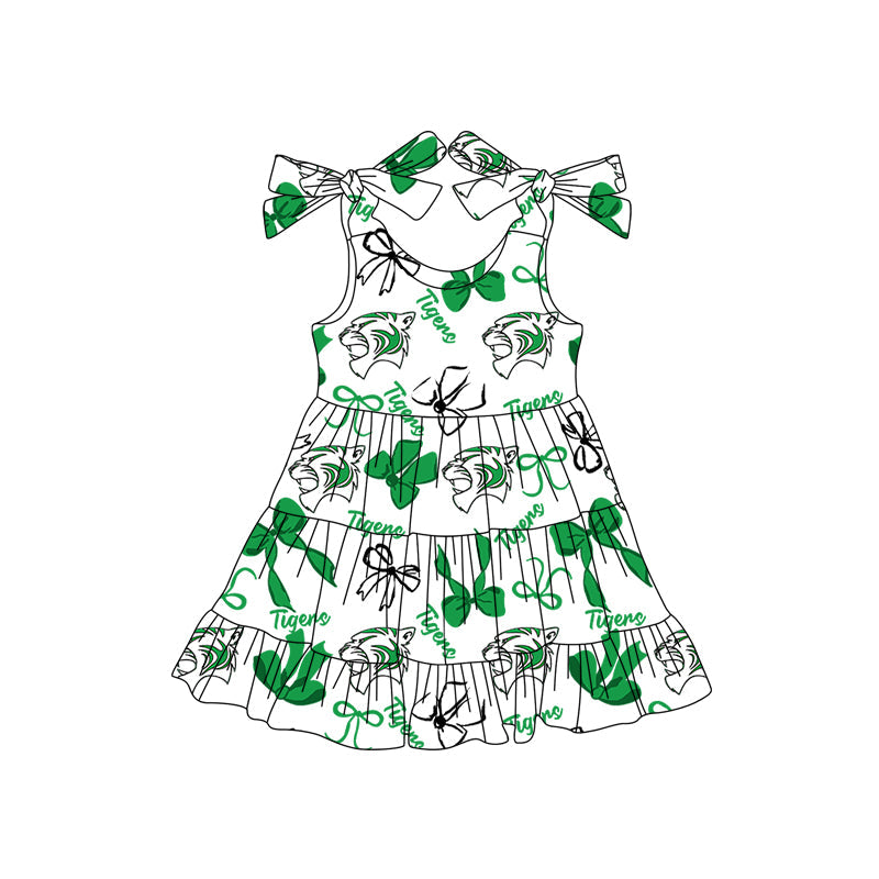 ( Moq 5 each style ) Baby Boy Girl Team Cheer Sibling Shirt Tigers Bows Dress Set 8.4