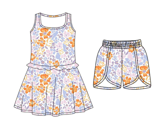 ( Moq 5 Each Style ) Sibling Baby Girls Toddler Pink Orange Flower Ruffle Dress Shorts Summer Clothes