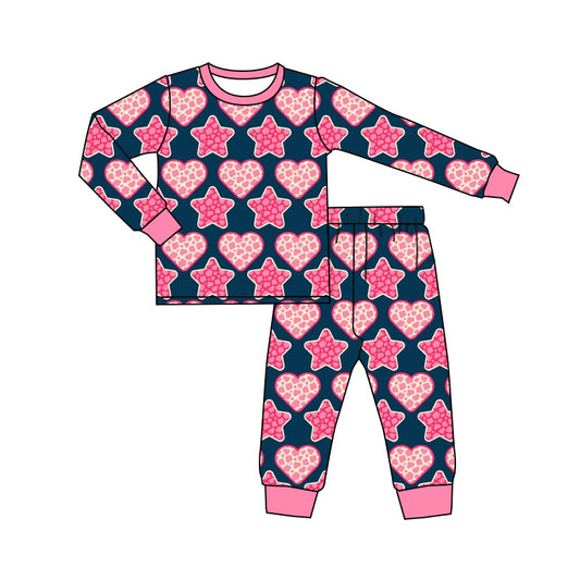 Baby Girl Toddler Long Sleeves Hearts Starts Shirt Pants Pajamas Set Moq 5