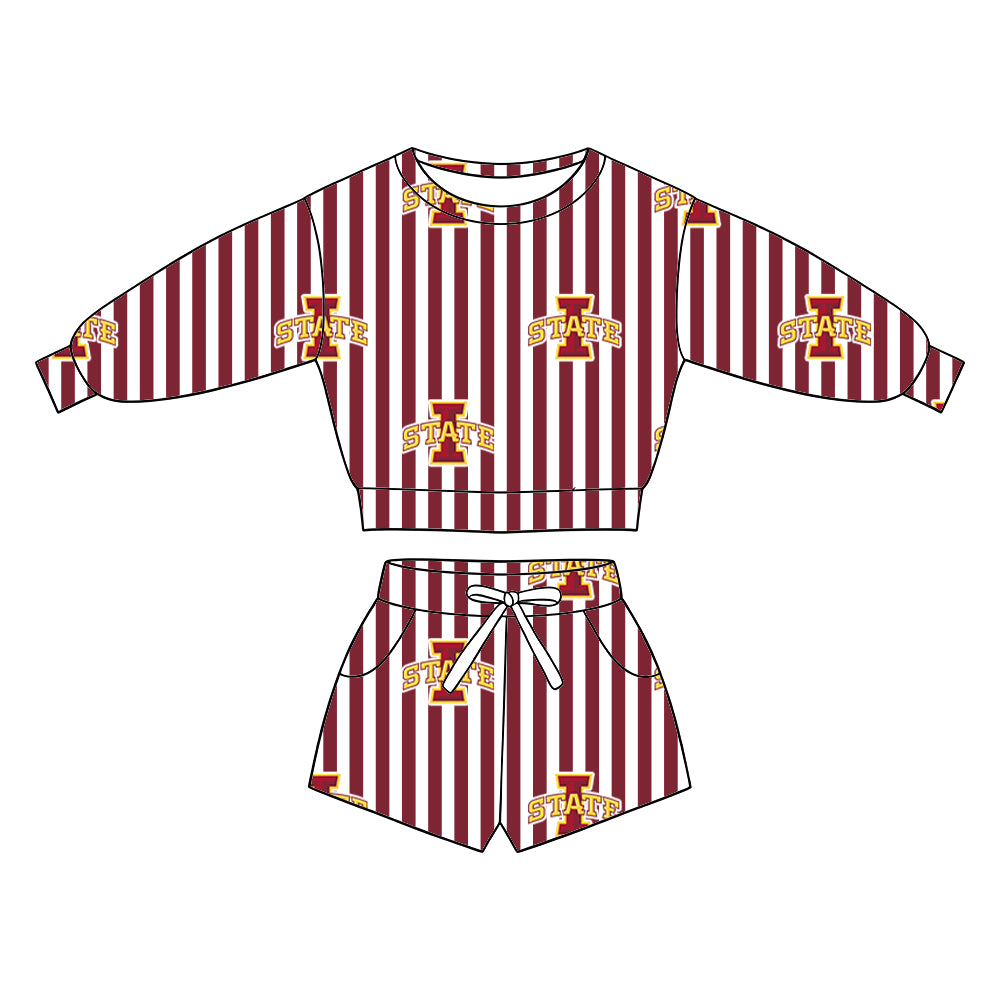 ( Moq 5 ) Baby Girls Kids Long Sleeves Shirt Pockets Shorts Team Set Clothes