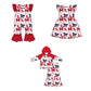 ( Moq 5 each style ) Baby Girl Toddler Team Bows Baseball Red Sibling Romper Dress Set 6.13