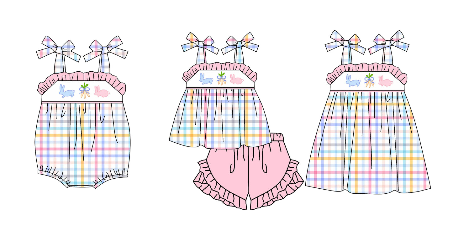 Baby Girl Easter Rabbits Carrots Sibling Romper Dress Set ( Moq 5 Each Style ) 1.8
