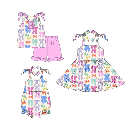 ( Moq 5 Each Style ) Baby Girls Kids Straps Bows Sibling Romper Dress Set