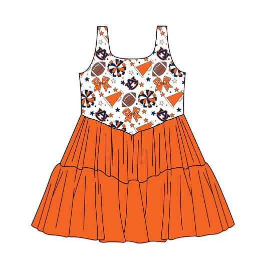 ( Moq 5 ) Baby Girls Toddler Orange Bows Cheer Football Ruffle Dress Team Clothes